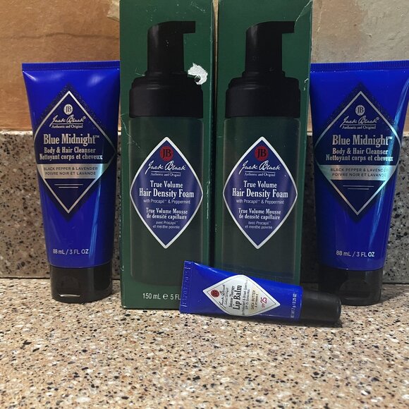 Jack Black High Density Foam Hair 2 Boxes plus lip balm , 2 travel Hair Cleanser - Picture 1 of 6
